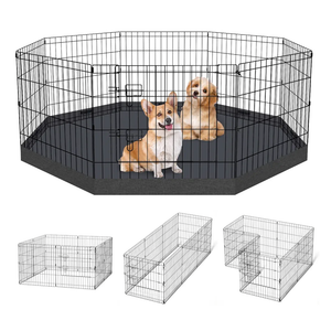 Dog Pen Pet Playpen Dog Fence Indoor Foldable Metal Wire Exercise Puppy Play Yard Pet Enclosure Indoor Outdoor 8 Panels 24 Inch with Bottom Pad/Top Cover (Black with Bottom pad)