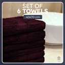 Luxe 6-Piece Hand Towel Set Soft & Absorbent Cotton, Hotel Quality, Quick-Drying, Easy Care, 16 x 28 in, Velvet Wine