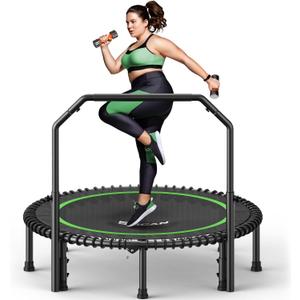 BCAN Rebounder Trampoline for Adult, 48" Fitness Trampoline with Bungees, U Shape Adjustable Foam Handle, Stable & Quiet, Indoor Outdoor Workout-Green