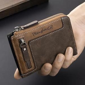 1pc Men's Retro Short Wallet, Multifunctional Fashion Zipper Pu Leather Wallet, ldeal Gift For Men