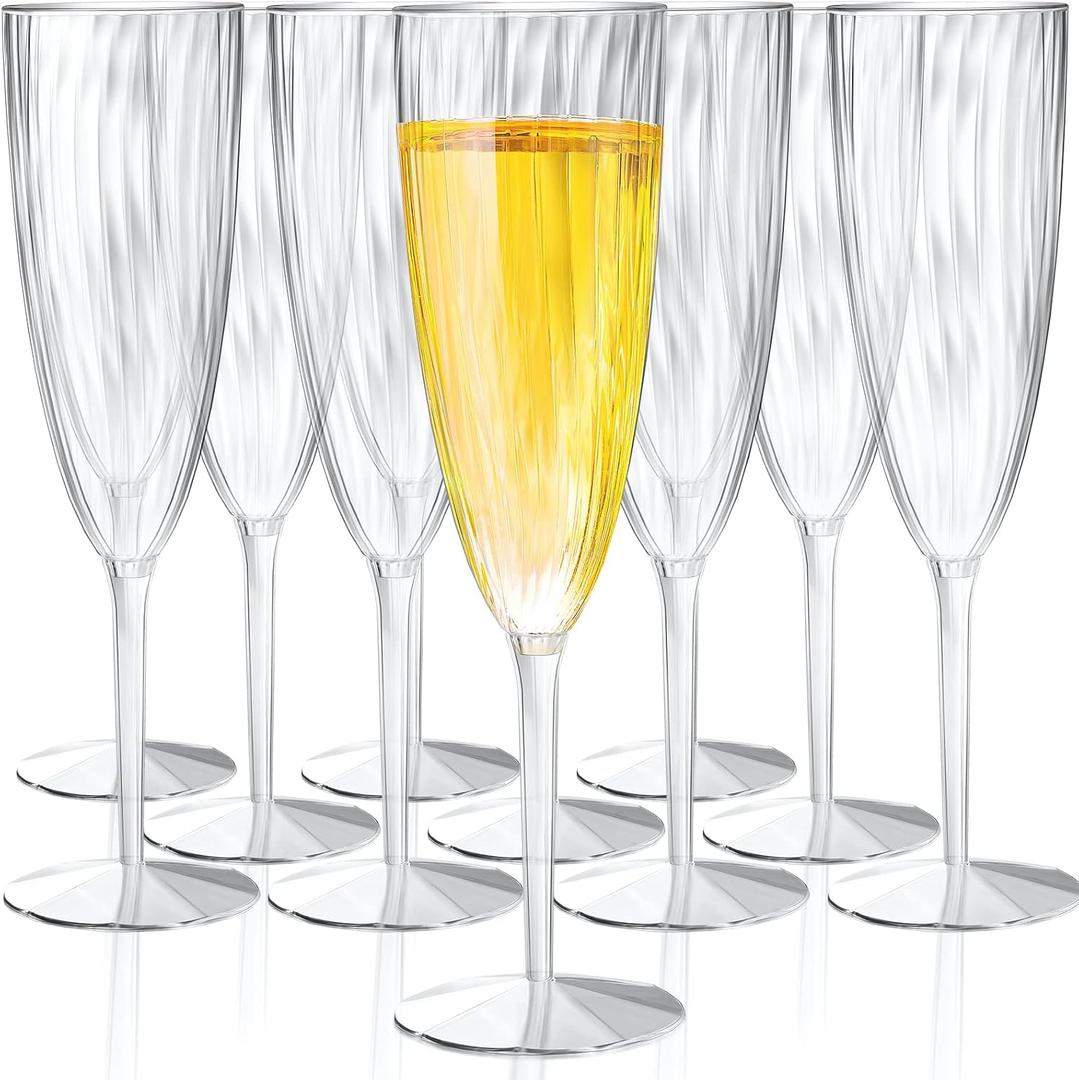 48 Pieces 6 Oz Plastic Champagne Flutes Hard Disposable Plastic Champagne Glasses Wedding Wine Glasses Mimosa Glasses for Drinking Toasting Home Daily Life