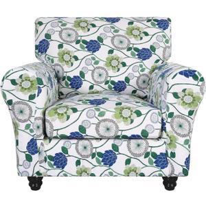 SearchI Stretch Sofa Cover Printed Couch Covers, Floral Pattern 2 Piece Armchair Slipcover with Separate Chair Cushion Cover, Washable Furniture Protector for Living Room(Armchair, Green Flowers) (Small)