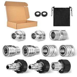 10 PCS pressure washer quick connect kit (with Storage Bag), Quick Connect Hose Fittings, M22-14mm Swivel to 3/8" Quick-Connect3/4" to Quick ReleasePressure Washer Accessories