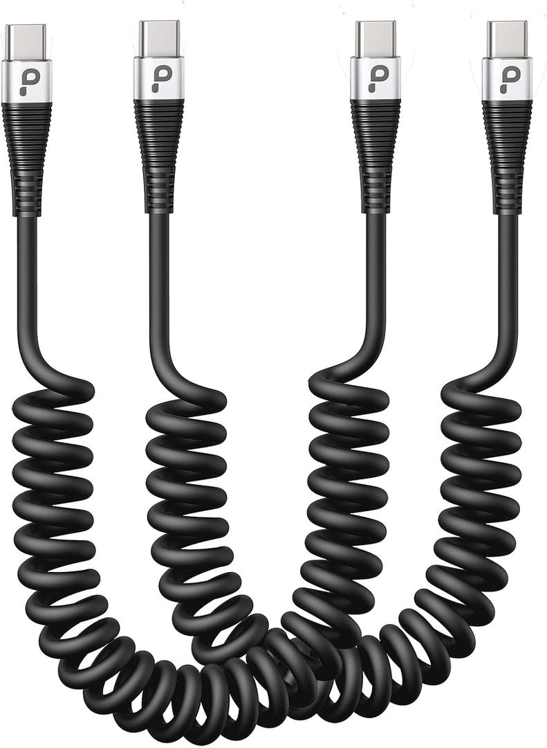 USB C to C Charger Cable [2-Pack 3FT], Coiled USB-C Cable for Car, Type C Fast Charging USBC to USBC Cable for iPhone 17/16/15/15 Pro/15 Plus/15 Pro Max/Samsung Galaxy S23 More USB C Devices