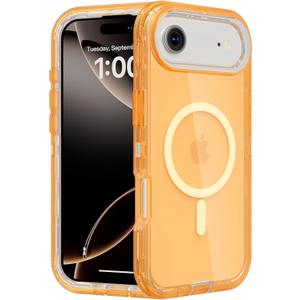 Follaroma for iPhone 17 Air Case, Compatible with MagSafe, Dual Layer Transparent Magnetic Phone Case, Heavy Duty Anti-Drop Shockproof Protection Phone Cases for iPhone 17 Air, 6.5 inch, Orange