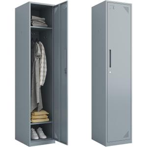 MIIIKO Metal Locker for Employees, Gym Locker with Keys, Metal Storage Lockers with 1 Door for School, Bedroom, Dormitory, Changing Room (Grey)