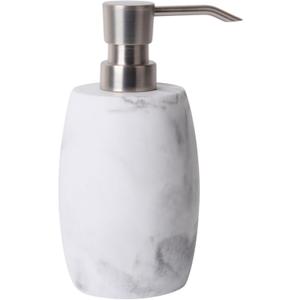 Resin Hand Soap Dispenser, Refillable Soap Dispenser with White Marble Look and Metallic Pump, Waterproof Bottle Labels for Bathroom Kitchen Dish Hand Wash Shower Lotion Shampoo (12 Oz)