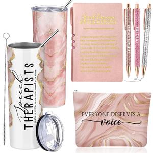 6 Pcs Speech Therapy Gifts Slp Gift for Speech Language Pathologist 20 oz Tumbler Makeup Bag A6 Notebook Ballpoint Pen Slp Graduation Appreciation Gift for Teacher Therapist Birthday(Pink)
