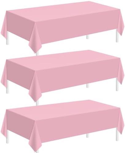 Childom 3 Pack Pink Plastic Tablecloth for Rectangle Tables 54" x 108" Pink Disposable Table Cloth for Mothers Day Decorations,Plastic Table Cover for Birthday Graduation Party Christmas Anniversary