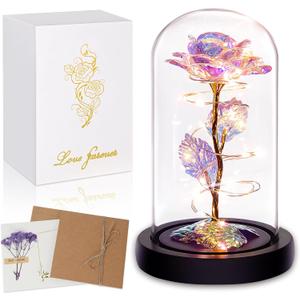 Birthday Gifts for Women,Mothers Day Flowers Gifts for Mom,Wife,Grandma,Mom Gifts for Her,Light Up Rose Flowers in Glass Dome,Colorful Rainbow Flower Rose Presents for Birthday,Anniversary,Valentines