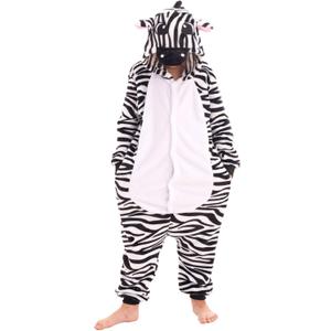 Animal Onesie for Kids Adults Halloween Costumes for Girls Boys Womens Mens Cosplay Outfit Zebra (X-Large, Black)