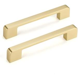 Lepatape 8 Pack 5 Inch Brushed Gold Cabinet Pulls Gold Cabinet Handles - Brass Dresser Drawer Pulls for Kitchen Cabinet Hardware Zinc Alloy Handles