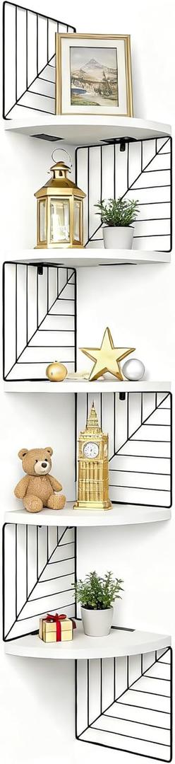 Love-KANKEI Corner Shelf Wall Mount of 5 Tier Rustic Wood Floating Shelves Wall Shelves for Bedroom Living Room Bathroom Kitchen Office and More White