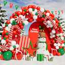 Christmas Balloon Garland Arch kit with Xmas Green Red White Candy Balloons Gift Box Balloons Red Star Balloons for Christmas Party Decorations