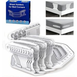 Bed Sheet Holders Keep Sheets Firm & Tight, Upgraded Bed Sheet Fasteners Easy No-Lift Installation, 4Pcs Bed Sheet Grippers Dual-Side Lock, Fitted Sheet Clips for Bedding, Sheet Keepers (White)