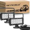 SKYWORLD 2Pcs Portable Magnetic Base Led Work Light Bar, 7 inch 36W Flood Beam, 12V 24V Off Road Driving Lights Fog Lamp for Car Truck 4x4 SUV ATV Tractors Excavator, 6000K White, Led Search Lights