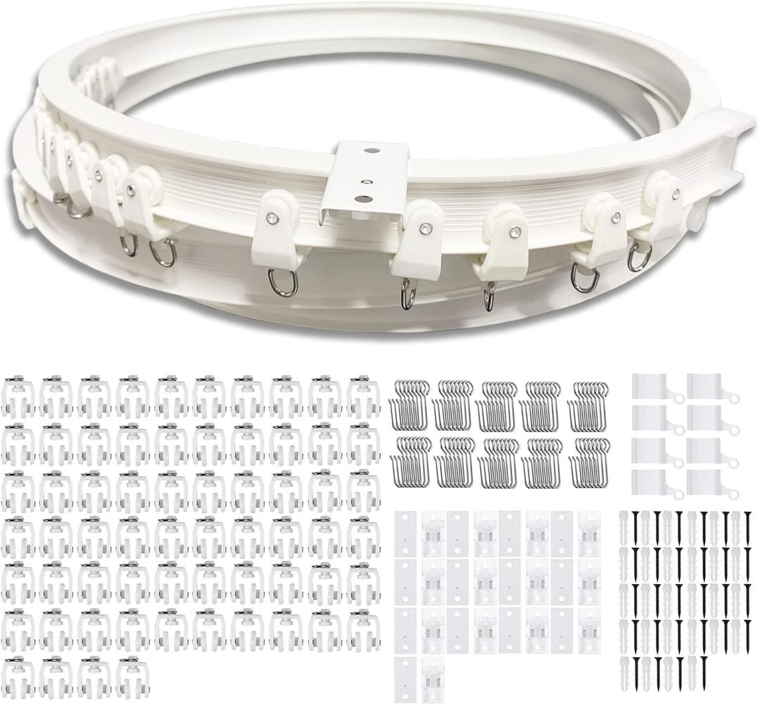 Flexible Ceiling Curtain Track | 26.3 ft (8 m) Curved Curtain Rail with Mute Rollers | Bendable Mount for Shower Bay Window RV Room Divider