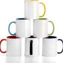 AVLA 6 Packs Porcelain Sublimation Mugs, 12 OZ Blank Drinking Cups with Handles, DIY Coated Ceramic Coffee Mug Sets for Cappuccino, Tea, Milk, Latte, Hot Cocoa, Microwave and Dishwasher Safe