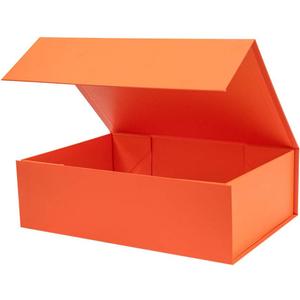 Upgrade 1PCS 13x9x4 Inch Hard Large Orange Gift Box with Lid, Foldable Magnetic Gift Boxes,Groomsman Box Bridesmaid Proposal Box, Reusable Gift Boxes for Clothes