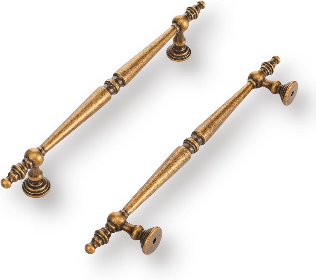 Shimeyao Cabinet Pulls Hole Center Vintage Cabinet Pulls Handles Drawer Handles Closet for Kitchen Bathroom Drawer Dresser Pull Hardware(10 Pack,Antique Brass,6.3"(160mm) Hole Center)