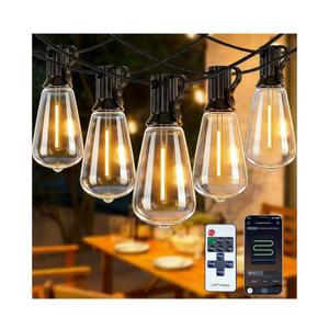 Smart Outdoor String Lights, 50FT ST38 LED Patio Lights with Timer Remote APP Control, 22 Shatterproof LED Bulbs (2 Spare), Dimmable Waterproof Hanging Light for Backyard Porch Party Decor