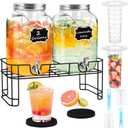 TURSTIN 2 Pcs 2 Gallon Glass Beverage Drink Dispenser with Stand Dual Beverage Dispensers with Ice Cylinder Steel Spigot Hanging Chalkboard Signs Drip Trays Drink Juice Dispenser with Lids for Parties