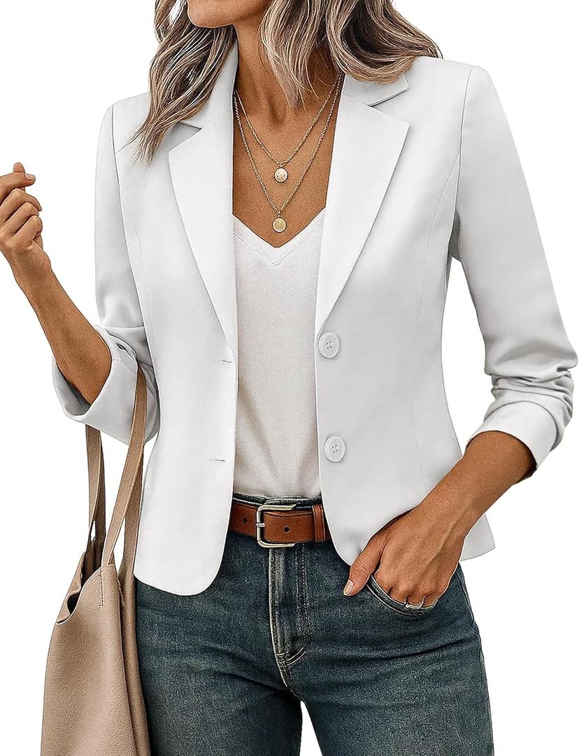 FOLUNSI Women's Cropped Blazer Jacket Office Casual, Medium