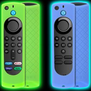 2 x Pinowu Remote Cover (2pcs) Compatible with Fire TV Stick 4K 1st Gen (2021) / Lite/Alexa Voice Remote 3rd Gen with Lanyard (Green and Sky Blue, Both Glow)(NOT for 4K 2nd 2024)