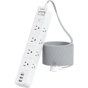 One Beat 10 ft Extension Cord,Power Strip Surge Protector 8 Widely AC Outlets 3 USB,Flat Plug,Desktop Charging Station with Overload Protection,Wall Mount for Home,Office,Travel,Computer ETL Listed (White)