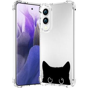Compatible for Samsung Galaxy S25 Edge Case Clear Cute for Women - Rugged Phone Cases Funda Protector Cover Skin (Black Cat Ears Animal)