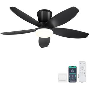 Surtime Ceiling Fans with Lights-36 Low Profile Ceiling Fan with Light and Remote/APP Control, Flush Mount, DC Reversible, LED Dimmable Black Ceiling Fans for Bedroom, Indoor/Outdoor Patio Use (Black)
