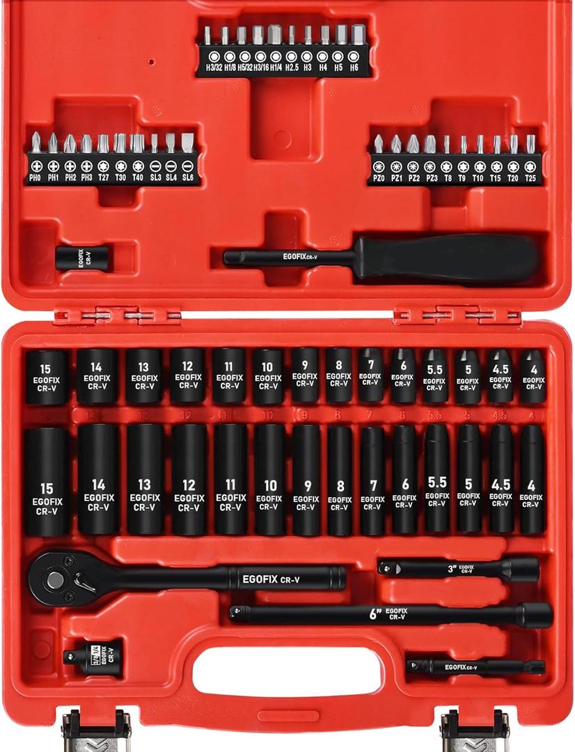 1/4" Ratchet Wrench Socket Set 65 Piece, Metric Shallow Socket (4-15mm) and Deep (4-15mm), with 72-Teeth Ratchet, Screwdriver Bit Set, Small Tool Kit for Home Use and Automotive Repair