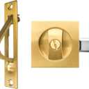 Gold Pocket Door Lock with Edge Pull - Recessed 2 Sided, 2 3/8" Backset, Suitable for Bathroom, Bedroom etc - Invisible Hardware for 1 3/8" to 2 3/16" Thickness Door