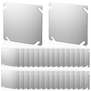 Frienda Metal Electrical Box Cover Plates, 4 Inch Junction Box Covers, Flat Blank Outlet Electric Galvanized Steel Corrosive Resistant Plate with Angled Mounting Slots for 4 Inch(Square)