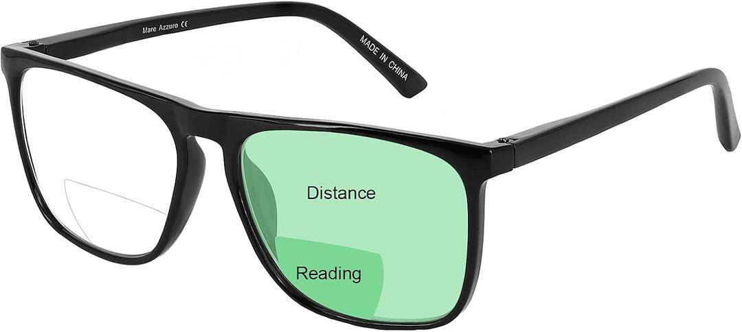 MARE AZZURO Large Bifocal Reading Glasses Men Blue Light Blocking Readers Square Reader 0 1.0 1.5 2.0 2.5 3.0 3.5 (Black, 2.00)