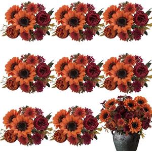 ASTRYAS 8Pcs Artificial Sunflowers Flowers, Fall Flowers Silk Sunflowers Fake Peonies Bouquet for Indoor Outdoor Wedding Home Garden Table Centerpieces Autumn Decor