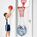 Basketball Hoop Over the Door Basketball Laundry Hamper for 4-14 Year Old Boys, Room Decor and Fun Organizer Toy with Ball, Red
