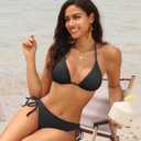 Tempt Me Women Triangle Bikini Top String Halter Bathing Suits Top Only No Bottom (Black, M)