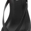 Women's Kitten Heel Sandals Square Toe Slip on Flip Flop Heels 2 Inch Thong Sandals Party Dress Heeled Sandals, Black US 8