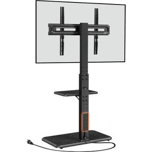 Perlegear Floor TV Stand with Power Outlet, Universal TV Stand for 32-75 inch TVs up to 110 lbs, Height Adjustable TV Stand with Swivel, Floor TV Mount Stand with Wood Base, Max VESA 600x400mm, PGFS06