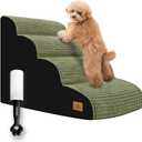 Dog Stairs for Small Dogs, 20.5 in H 4 Step Curved Dog Ramp for High Bed and Couch, Foam Dog Ramp with Durable Non-Slip Waterproof Fabric Cover, Pet Stairs for Pets Joints, Green