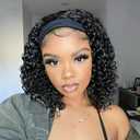 Aisaide Curly Headband Wigs for Black Women, Synthetic Deep Wave Half Wigs, Glueless Short Natural Black 14Inch 1B