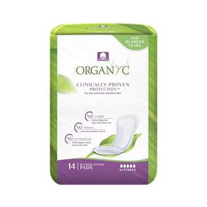 Organyc Certified Organic Cotton Pads for Incontinence, Certified Odor Control, Free from Perfumes, Dyes, Plastics, and Chemicals, FSA/HSA Eligible, Ultimate Flow, 14 Count(Pack of 3)