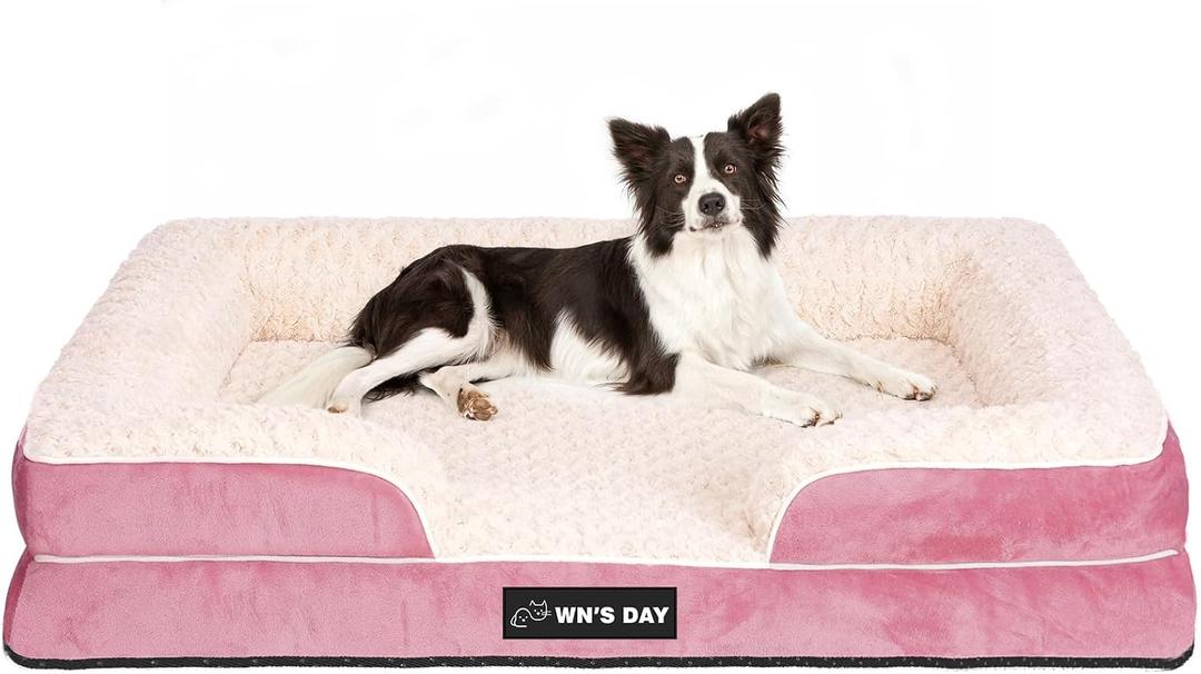 Orthopedic Dog Bed for Large Medium Sized, Washable Memory Foam Large Dog Bed, Medium Pet Sofa with Removable Cover, Washable Waterproof Pet Couch Beds Pink, Large(36 * 27 * 7.5 In)