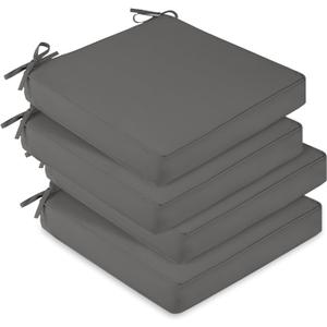 downluxe Waterproof Outdoor Chair Cushions Set of 4, 19" x 19" x 3" Patio Chair Cushion with Non-Slip Ties & Handle, Square Outdoor Cushion for Patio Furniture with Removable Cover, Dark Grey (4 Count (Pack of 1))