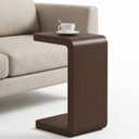 CHSSIH C Shaped End Table for Couch - Wood Sofa Side Table, Dark Walnut, 13.8"D x 9.8"W x 24.4"H