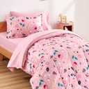 SLEEP ZONE Kids Bedding Comforter Set Full/Queen Size - Super Cute & Soft Kids Bedding 7 Pieces Set with Comforter, Sheet, Pillowcase & Sham (Pink Flower) (Full/Queen (7-Piece Set))