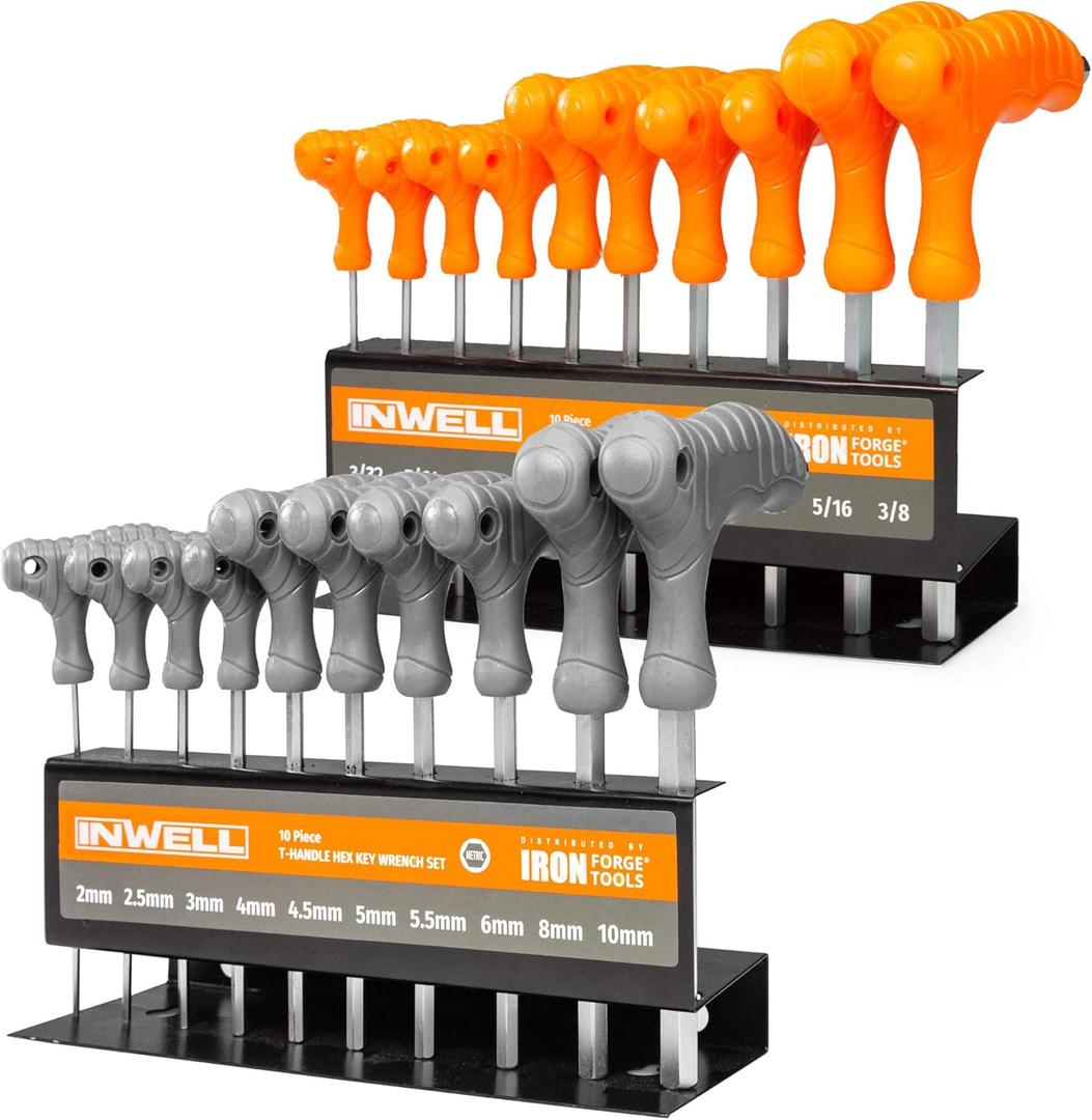 20 Piece T Handle Allen Wrench Set - SAE & Metric Hex Key Set with Stand U.S. Veteran Owned Brand