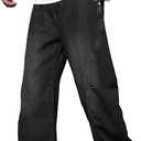 Mens Baggy Jeans Wide Leg Casual Irregular Sutures Denim Pants (Black, XXL)
