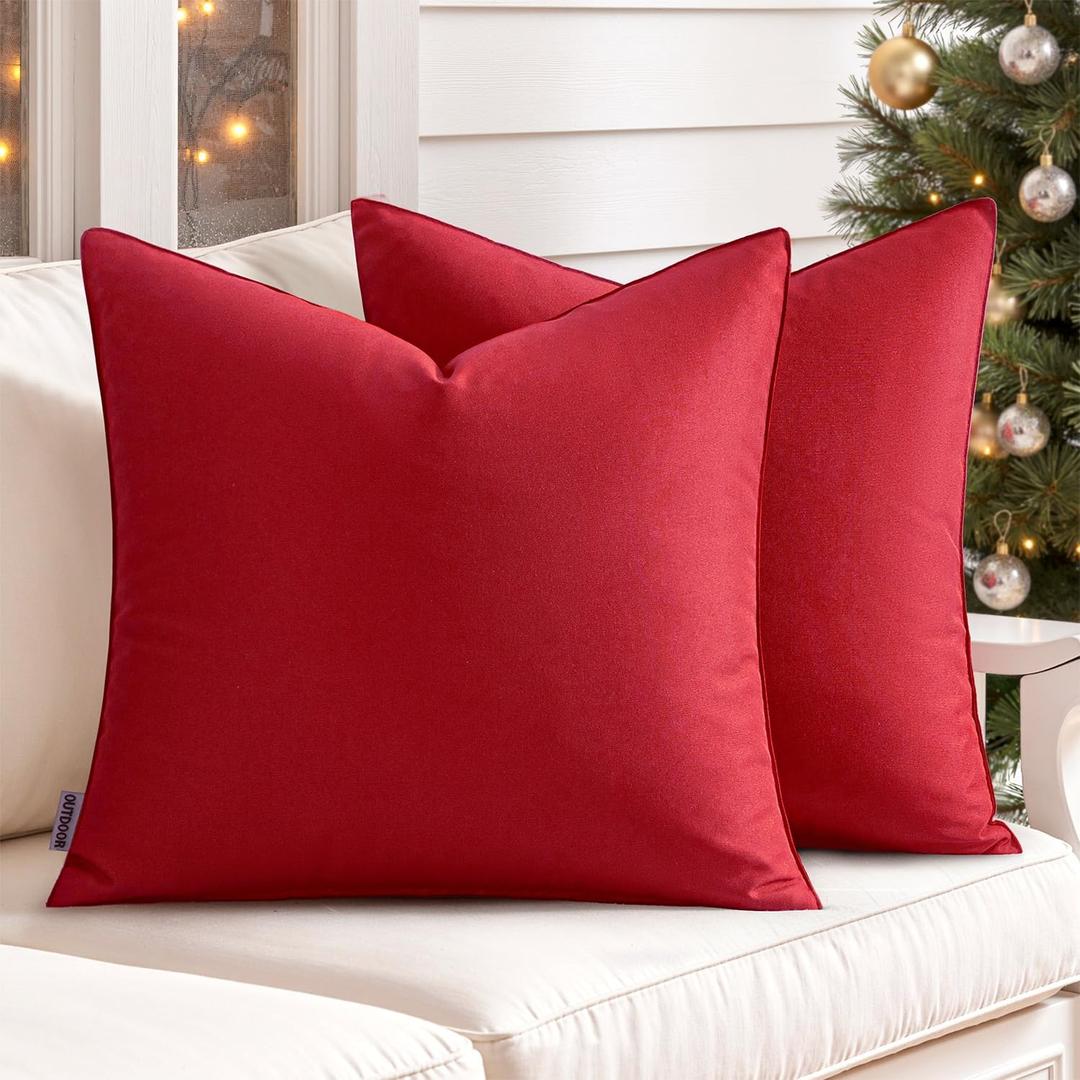 MIULEE Pack of 2 Decorative Outdoor Waterproof Wine Red Pillow Covers Garden Cushion Sham Christmas Throw Pillowcase Shell for Spring Patio Tent Couch 18x18 Inch Wine Red